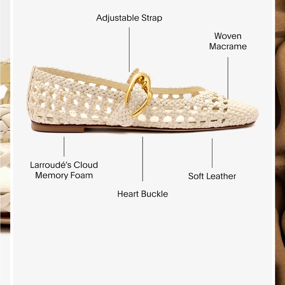 Larroude Verona Macrame Ballet Flat In Ivory Leather   EUC